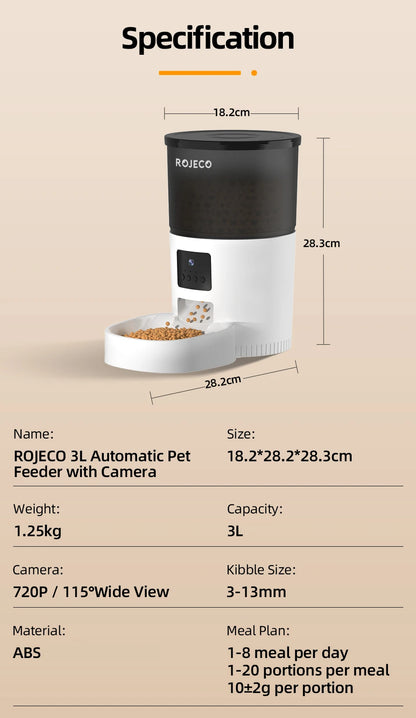 3L Automatic Pet Dog Cat Feeder Food Dispenser With Camera Video Smart Voice Recorder Remote Control