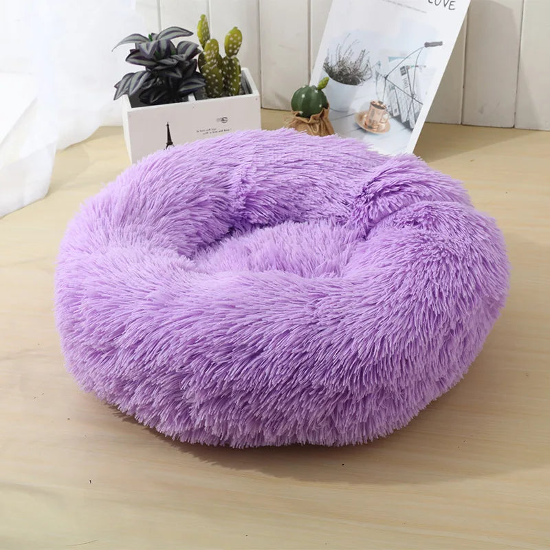 S-XL Pet Cat Dog Round Soft Long Plush Beds Cushion Mat Sleeping Sofa