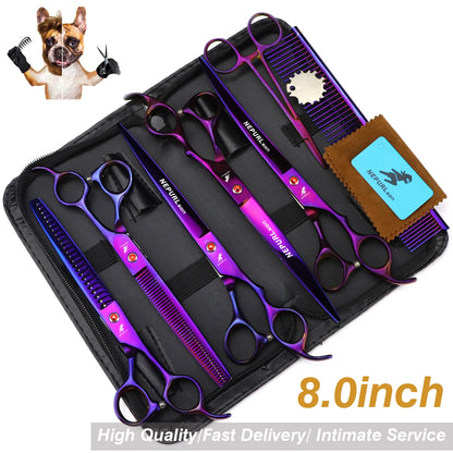 8" Stainless Steel Pet Dog Cat Grooming Scissors Combs Kits