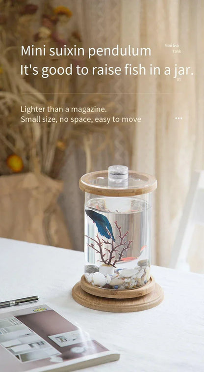 Cylindrical Rotating Desktop Mini Aquarium Fish Tank