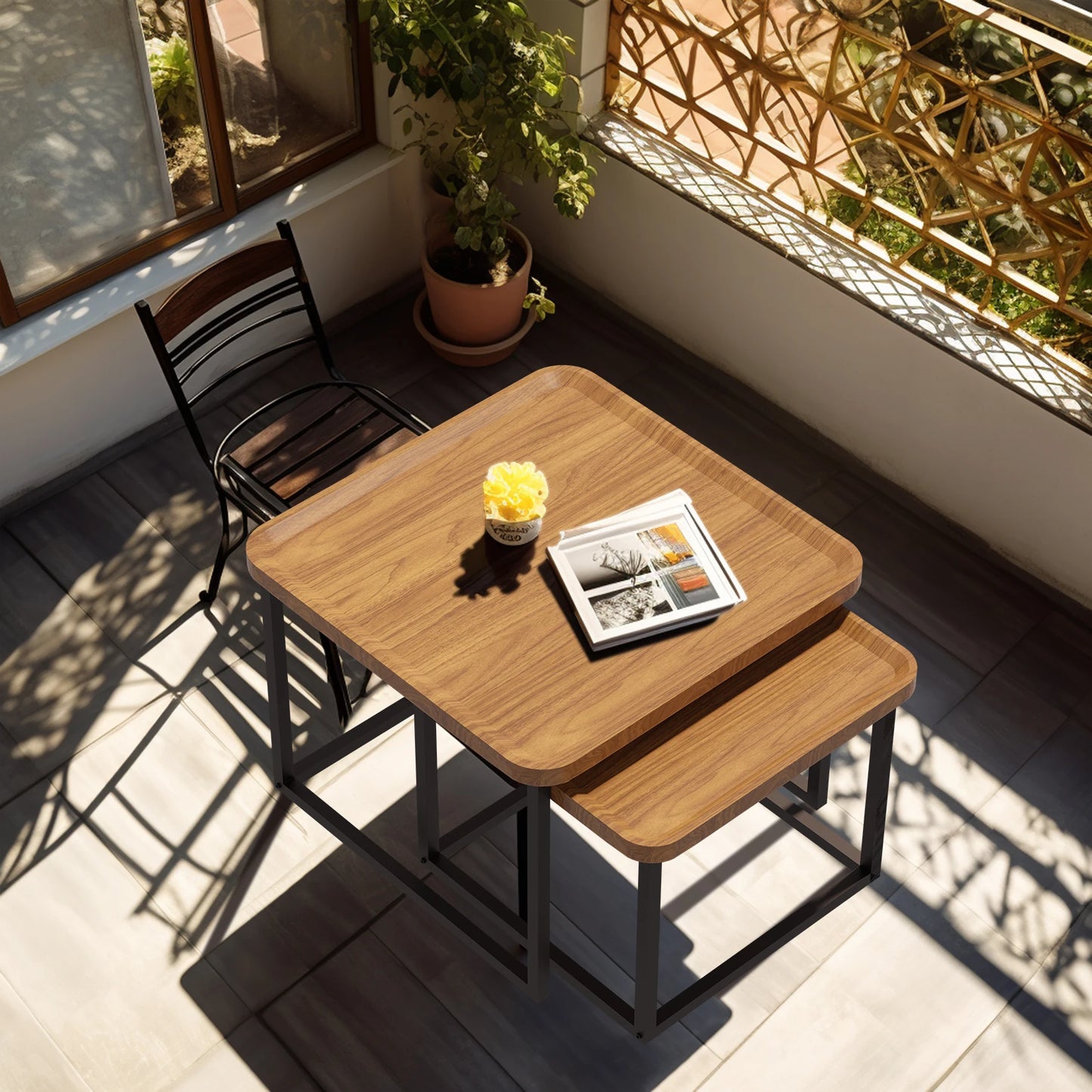 Set of 2 Modern Square Coffee Tables for Easy Assembly