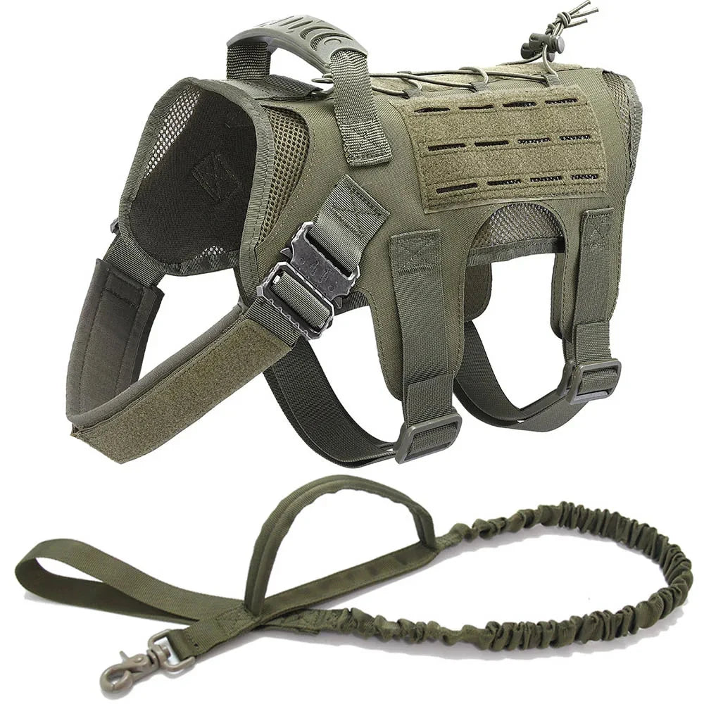 M-L Pet Dog Tactical Harness Training Vest With Bags Leash Lead Set