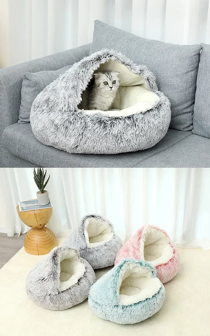 S-XL Winter Warm Shell Semi-Closed Pet Cat Nest Bed Cave