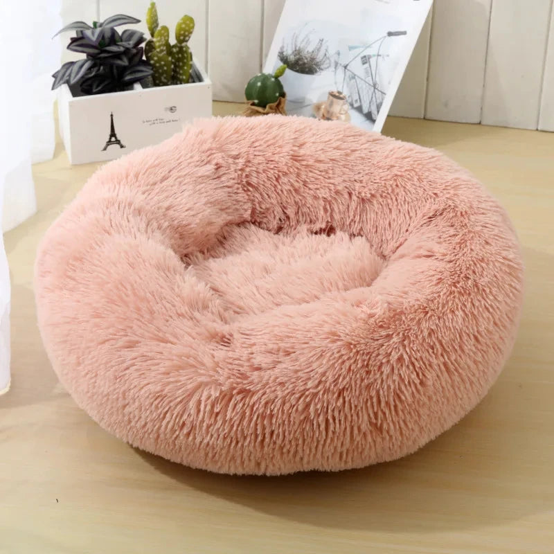 S-XL Pet Cat Dog Round Soft Long Plush Beds Cushion Mat Sleeping Sofa