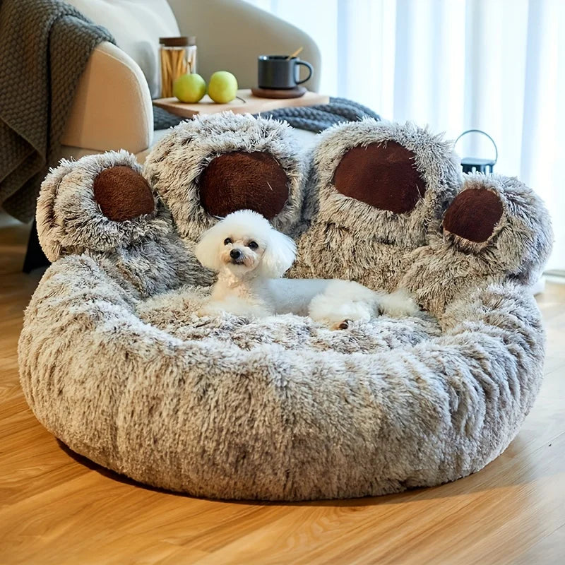 S-L Pet Cat Dog Paw Shape Comfortable Cozy Bed Soft Fluffy Cushion