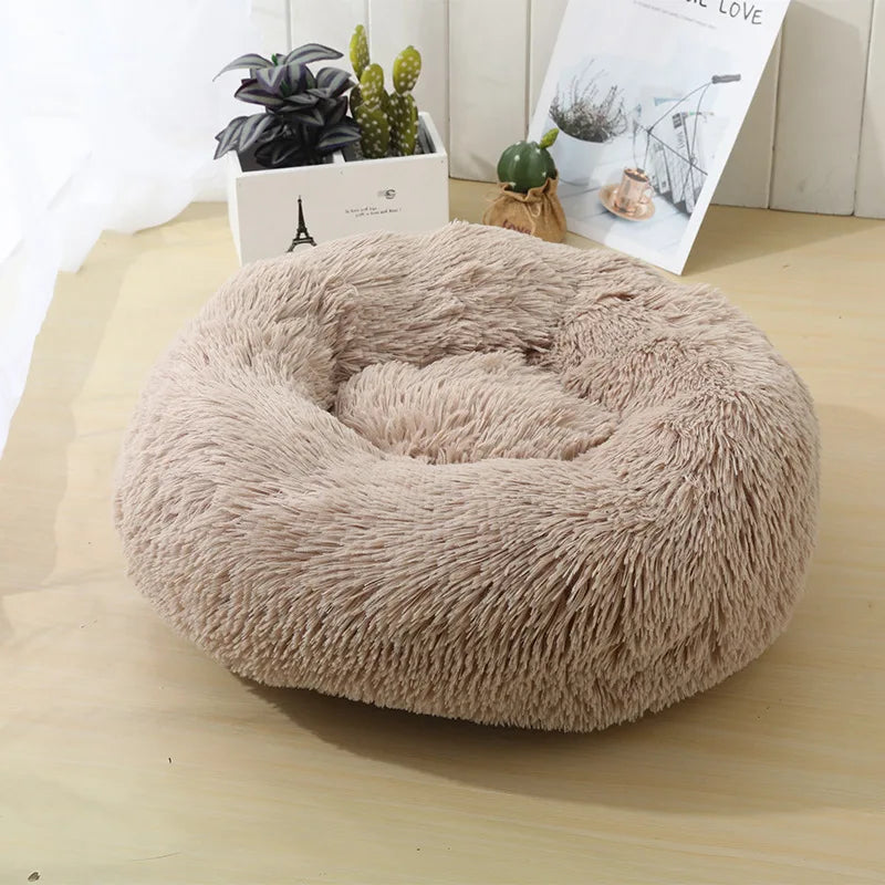 S-XL Pet Cat Dog Round Soft Long Plush Beds Cushion Mat Sleeping Sofa