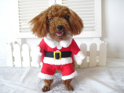 XS-XL Pet Dog Cat Christmas Cosplay Suit Santa Claus Dress Up Costume