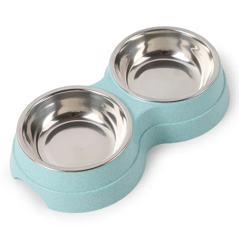 Pet Dog Cat Stainless Steel Double Food Water Bowls