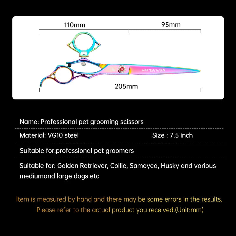 7.5" VG10 Steel Pet Dog Cat Grooming Straight Curved Scissors