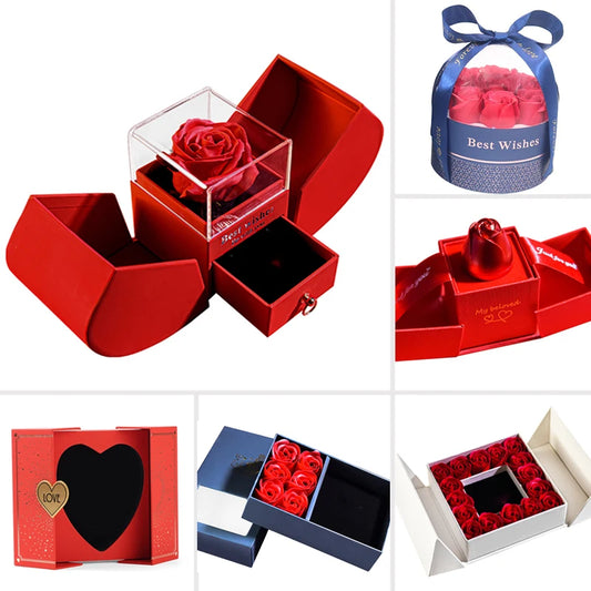 12 Styles Forever Rose Ring Necklace Jewelry Box Holder Storage Case