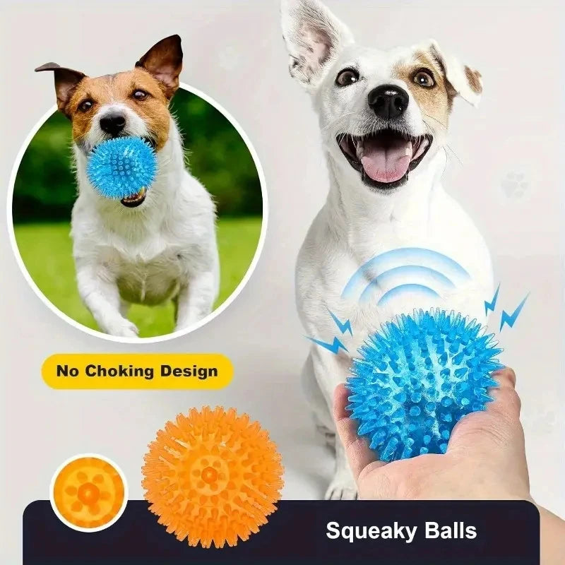 6pcs Ultimate Pet Dog Interactive Squeaky Balls Dental Hygiene Toy Set