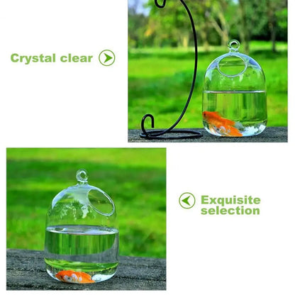 Hanging Glass Vase Aquarium Fish Tank With Rack Holder