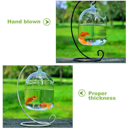 Hanging Glass Vase Aquarium Fish Tank With Rack Holder