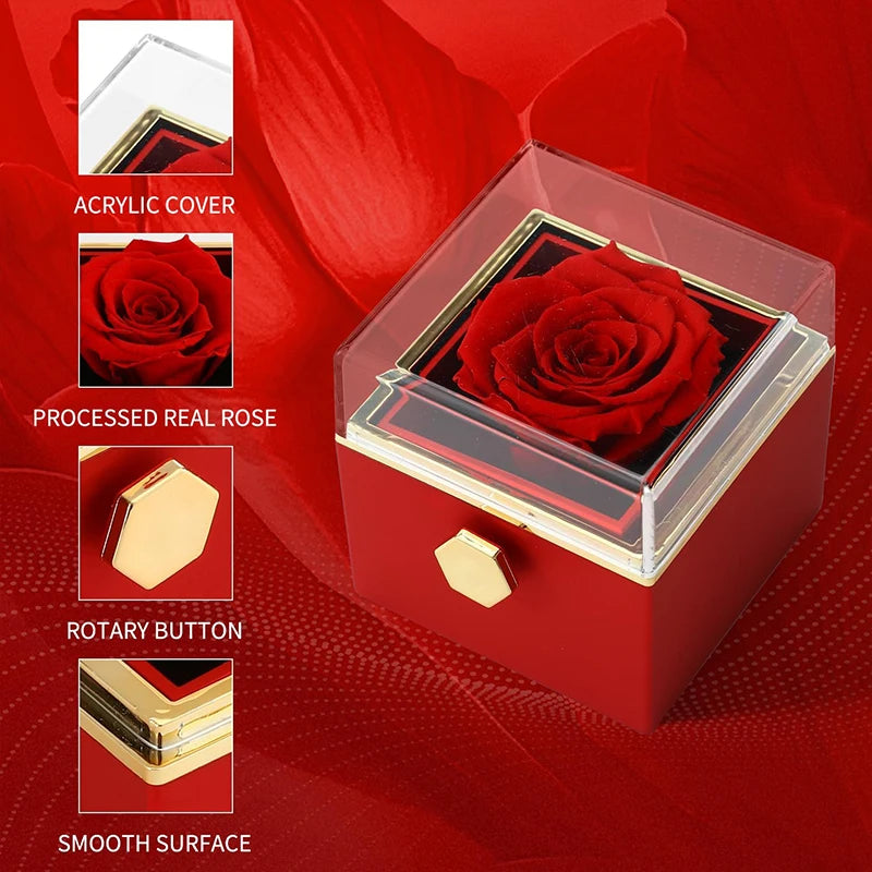 Rotating Preserved Eternal Rose Necklace Gift Box Set