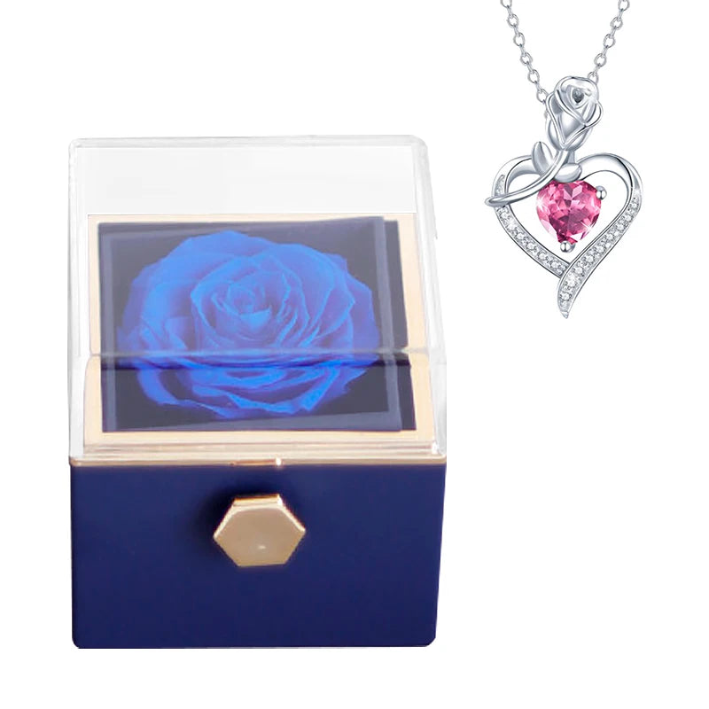 Rotating Preserved Eternal Rose Necklace Gift Box Set