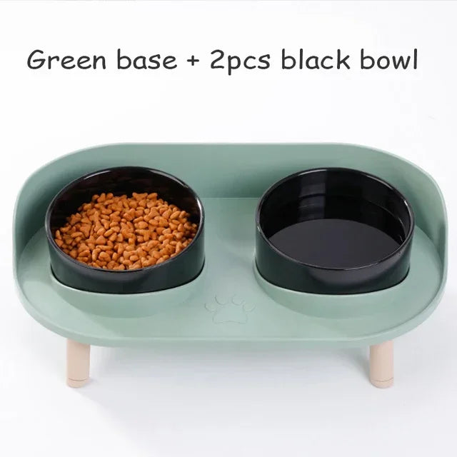 Adjustable Height Elevated Pet Dog Cat Double Food Water Bowls