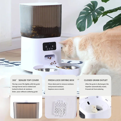 5L Double Bowl Smart Automatic Pet Dog Cat Feeder With Camera Voice Recorder