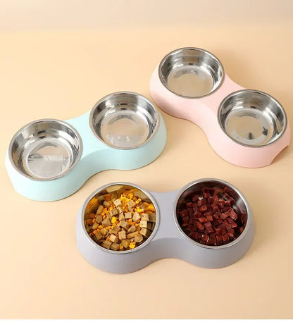 Stainless Steel Double Pet Dog Cat Food Bowl