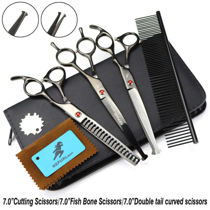 3-5pcs 7.5" Stainless Steel Pet Dog Cat Grooming Scissors Comb Sets