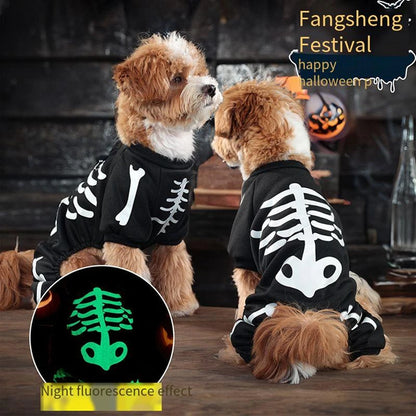 S-XL Pet Dog Cat Halloween Skeleton Jumpsuit Costumes Apparel