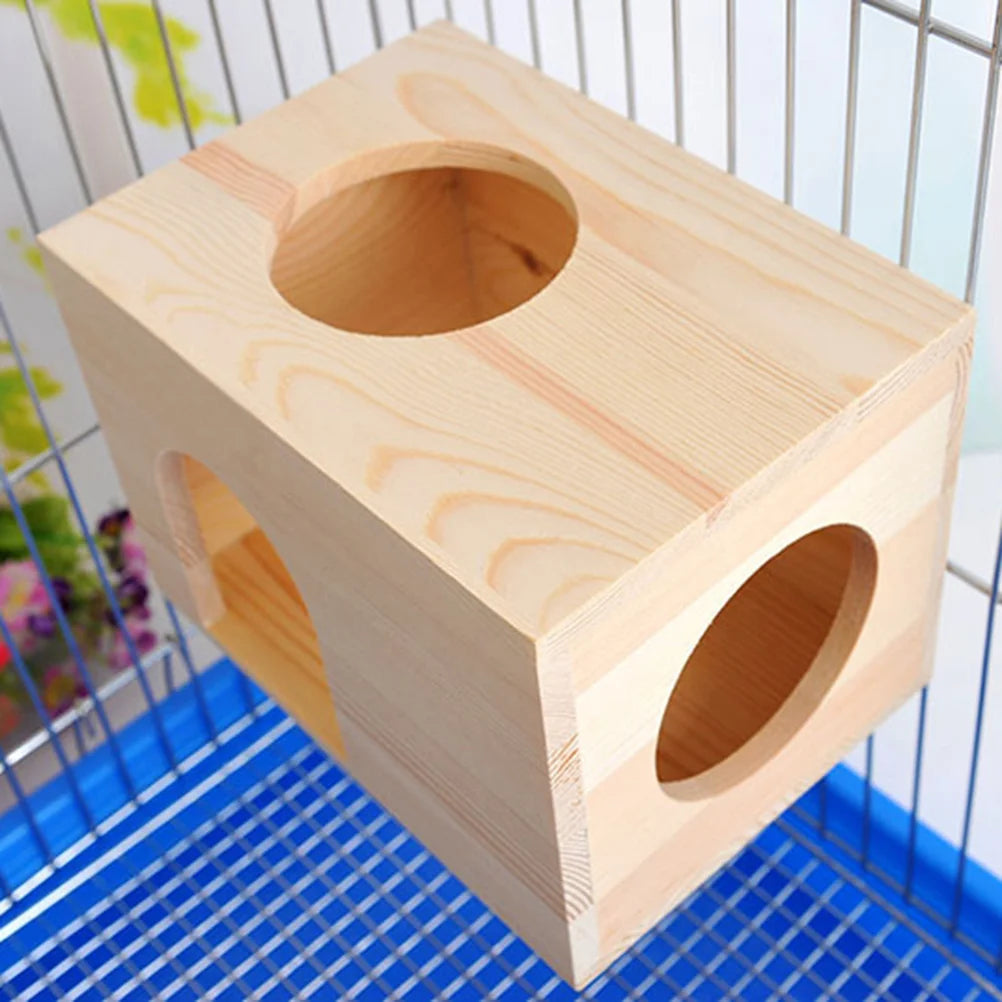 Natural Wood Small Pet Hamster Guinea Chinchilla House Cage Nest