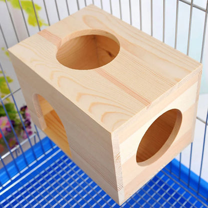 Natural Wood Small Pet Hamster Guinea Chinchilla House Cage Nest