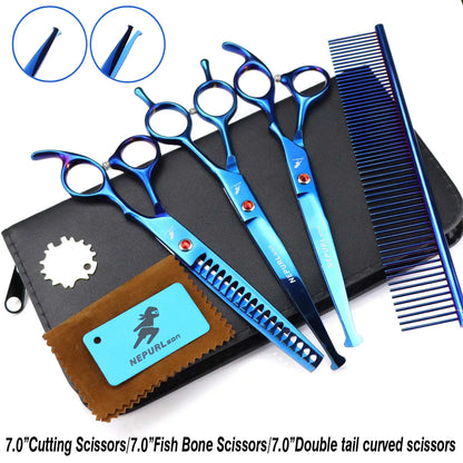 3-5pcs 7.5" Stainless Steel Pet Dog Cat Grooming Scissors Comb Sets