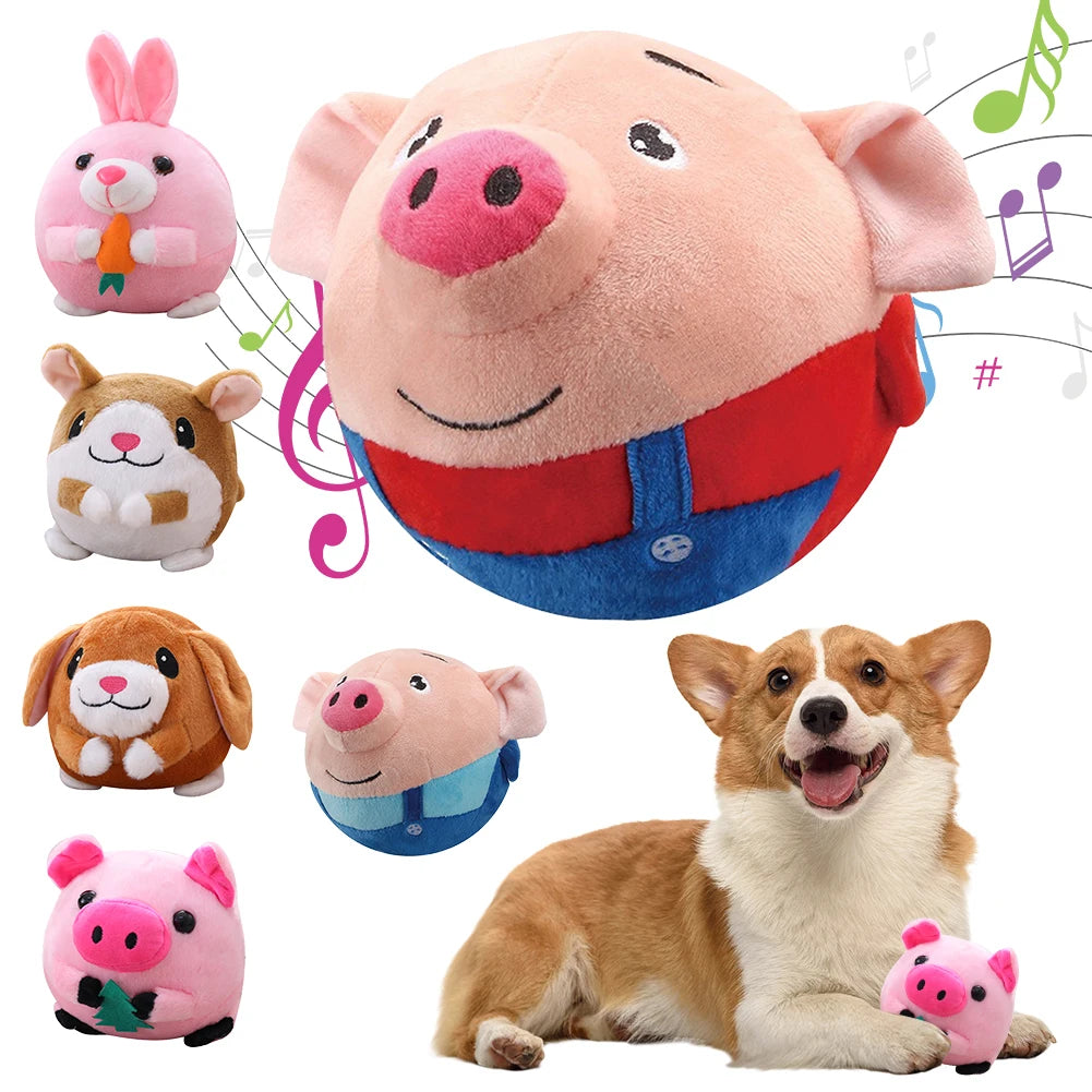 Plush Automatic Self-Moving Bouncing Bite Resistant Music Vibration Bouncing Ball Chewable Pet Dog Toy