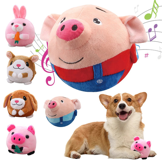 Plush Automatic Self-Moving Bouncing Bite Resistant Music Vibration Bouncing Ball Chewable Pet Dog Toy