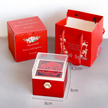 Rotating Preserved Eternal Rose Necklace Gift Box Set