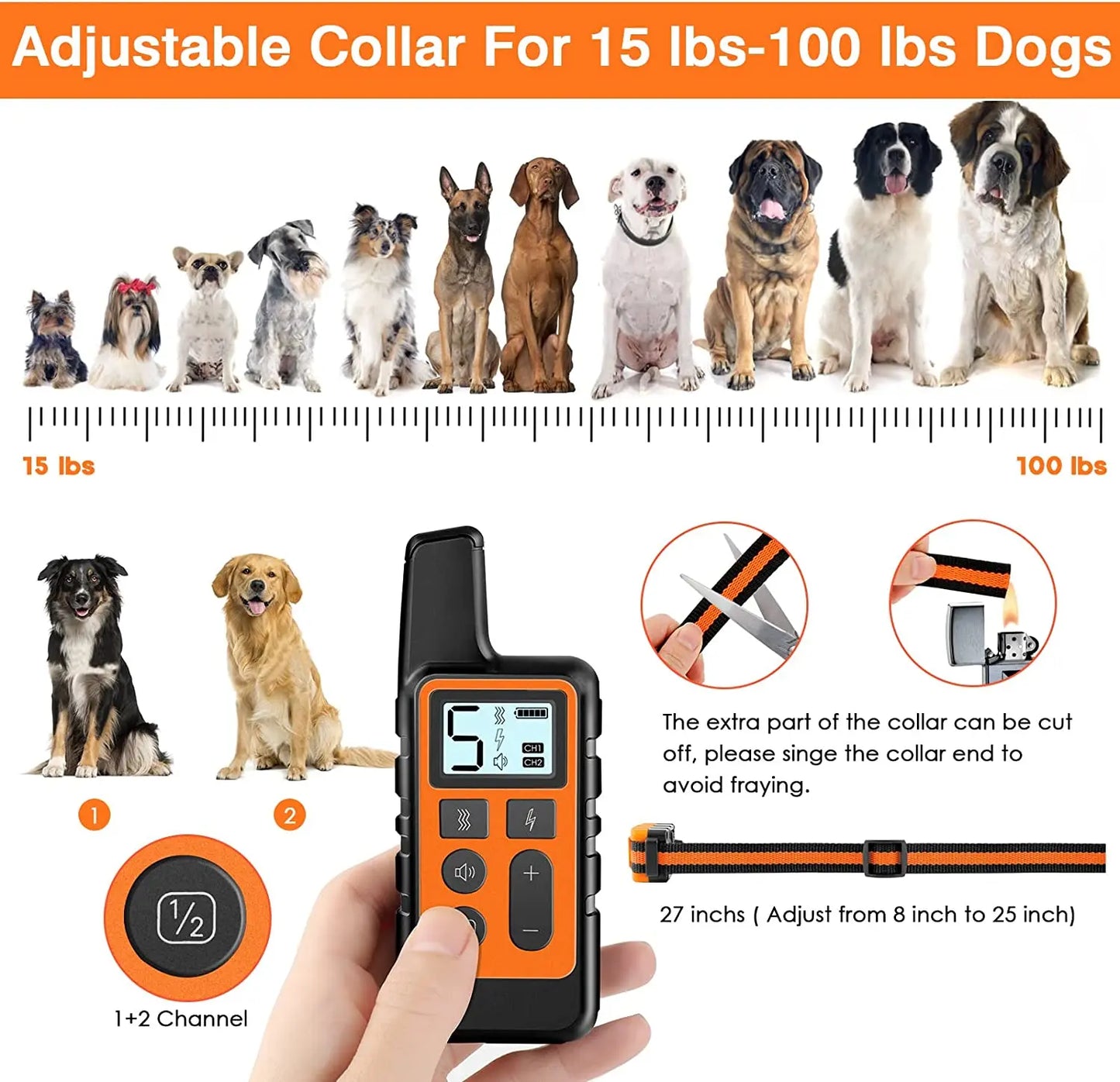 Pet Dog 500m Waterproof Remote Control Rechargeable Anti Bark Training Collar