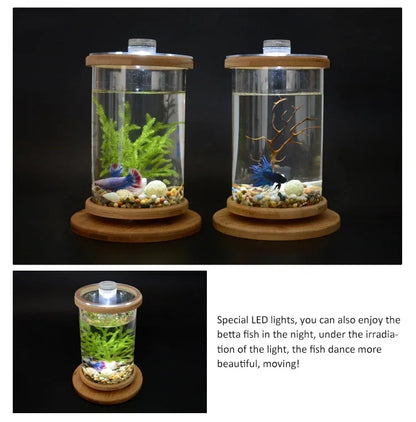 Cylindrical Rotating Desktop Mini Aquarium Fish Tank