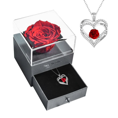 Preserved Rose Flower Necklace Jewelry Gift Box Set