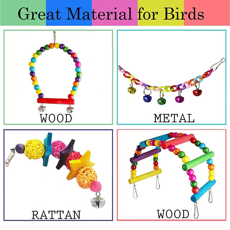 7pcs Wooden Pet Bird Parrot Toys Cage Accessories