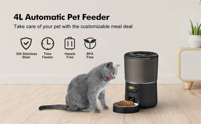 4L Automatic Pet Dog Cat Feeder Smart Timer Tuya Control with Stainless Steel Bowl