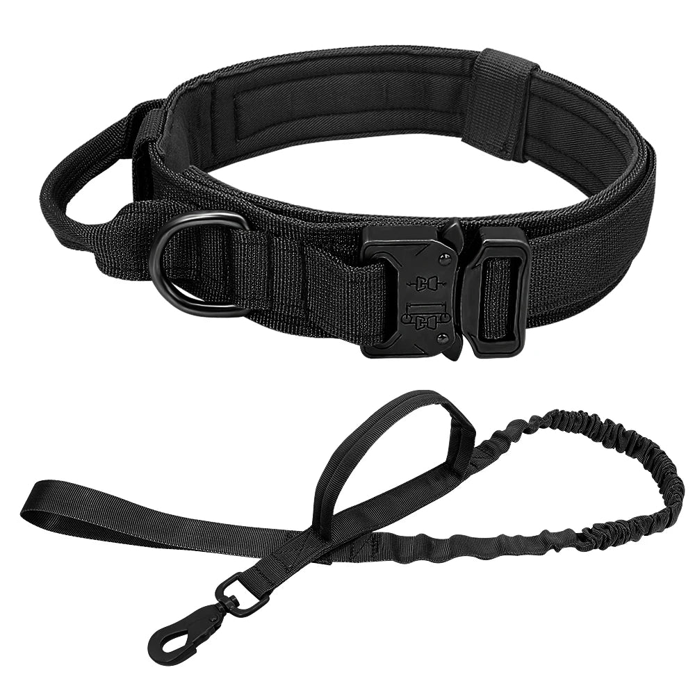 M-XL Pet Dog Tactical Collar With Lead Rope Leash Nylon Handle