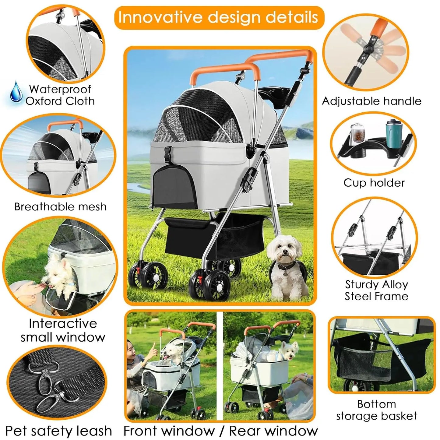 Portable Foldable Pet Dog Cat Stroller Carrier Food Water Bowl Set