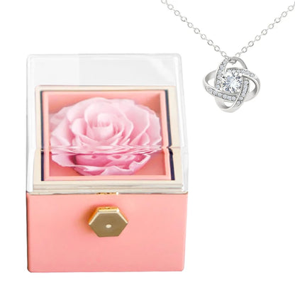 Rotating Preserved Eternal Rose Necklace Gift Box Set