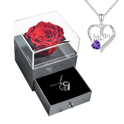 Preserved Rose Flower Necklace Jewelry Gift Box Set