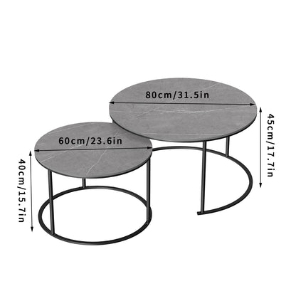 Modern Nesting Round Grey Marble Coffee Table Set for Space Saving