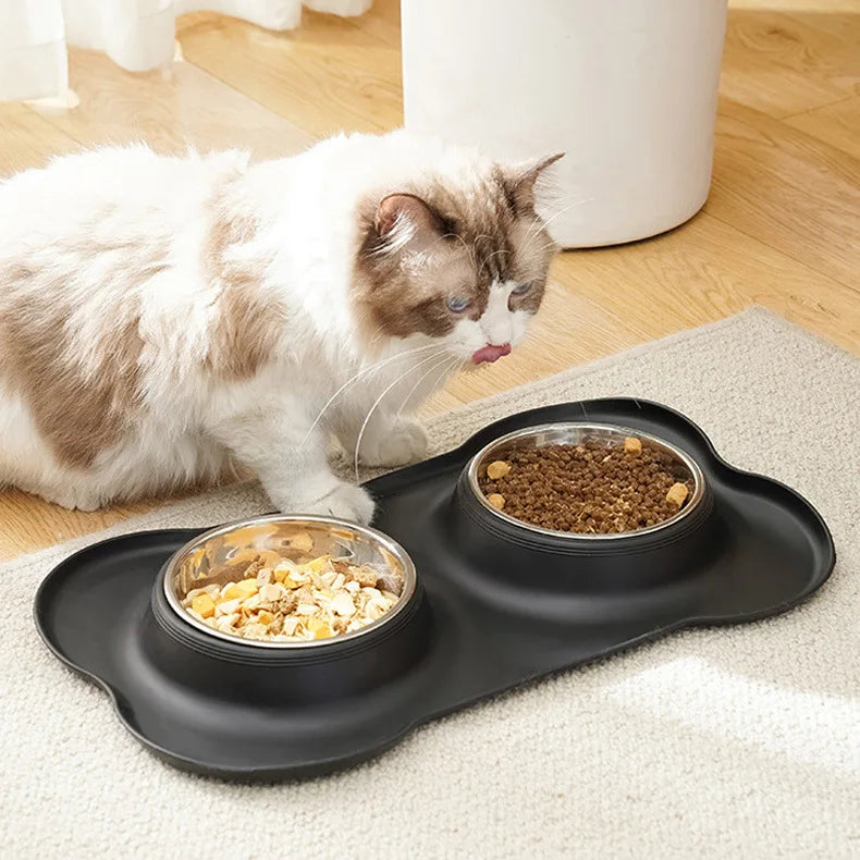 Non Slip Silicone Stainless Steel Double Bowl Pet Dog Cat Water Food Bowl