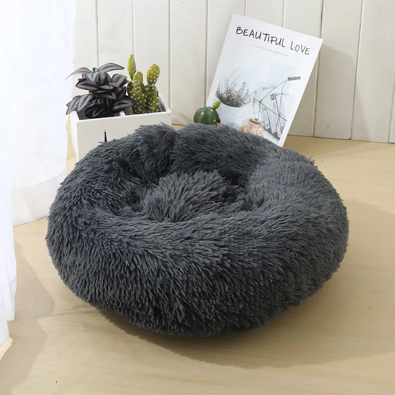 S-XL Pet Cat Dog Round Soft Long Plush Beds Cushion Mat Sleeping Sofa