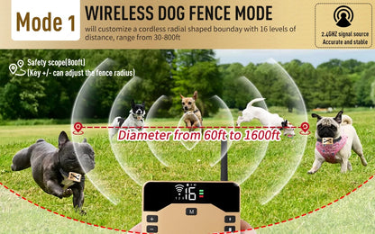 990ft 2in1 Pet Dog Wireless Electric Fence & Training Collar