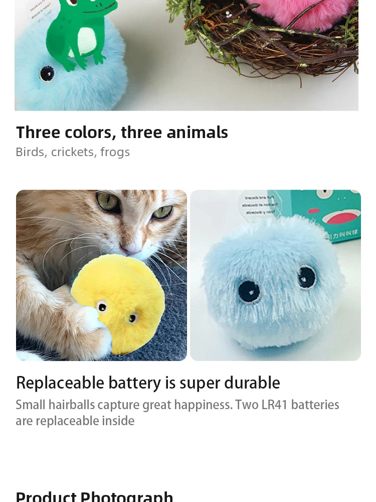 Squeaky Electric Interactive Ball Smart Plush Catnip Pet Cat Toy