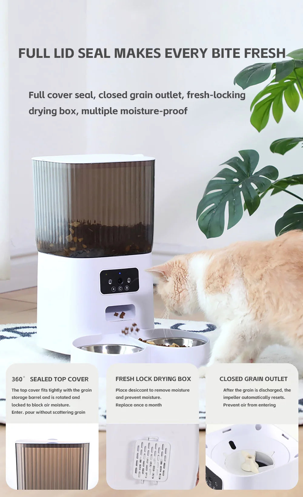 5L Automatic Pet Cat Dog Feeder Food Dispenser with Camera WiFi Timing Stainless Steel Feeding Bowl