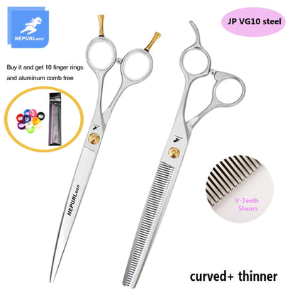 7/7.5" Stainless Steel Pet Dog Cat Curved Chunker Grooming Scissors