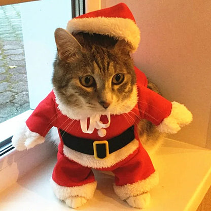 XS-XL Pet Dog Cat Christmas Cosplay Suit Santa Claus Dress Up Costume