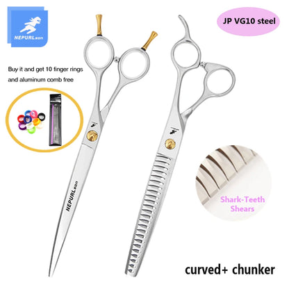 7/7.5" Stainless Steel Pet Dog Cat Curved Chunker Grooming Scissors