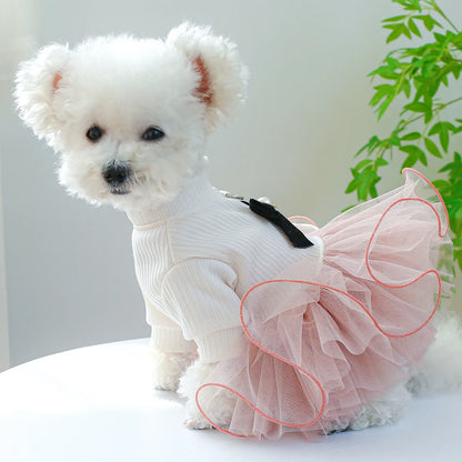 XS-XL Pet Dog Princess Dress Pink Fluffy Skirt with Buckle