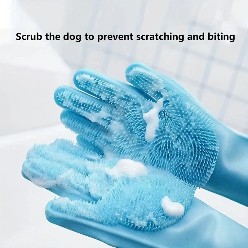 Silicon Pet Dog Cat Grooming Cleaning Bathing Shampoo Gloves Brush